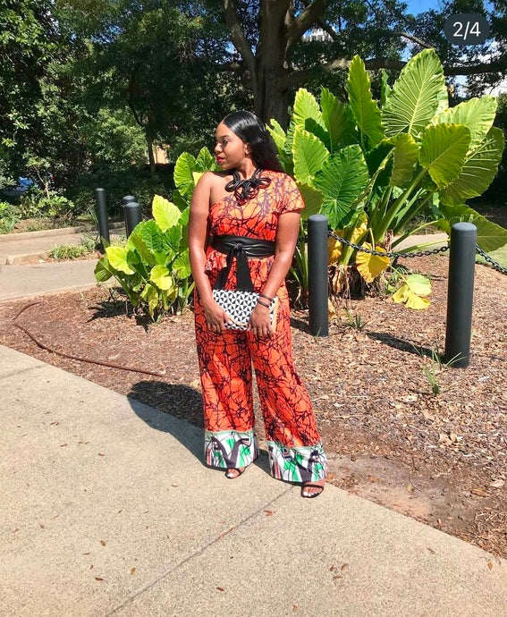 'Zuri' One Shoulder Ethnic Print Jumpsuit