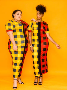 Checkmate Color-Block Midi Dress